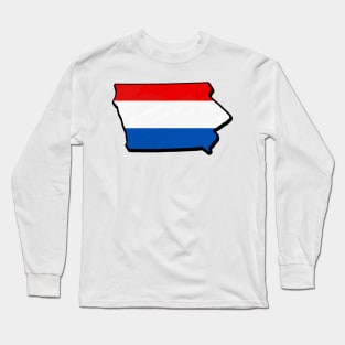 Red, White, and Blue Iowa Outline Long Sleeve T-Shirt